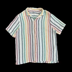 Zara rainbow striped knit button up polo shirt - L